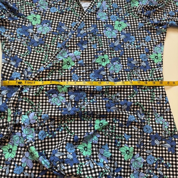 Lands End Floral Checkered Wrap Dress Tie Waist Comfy 1X - Picture 8 of 8